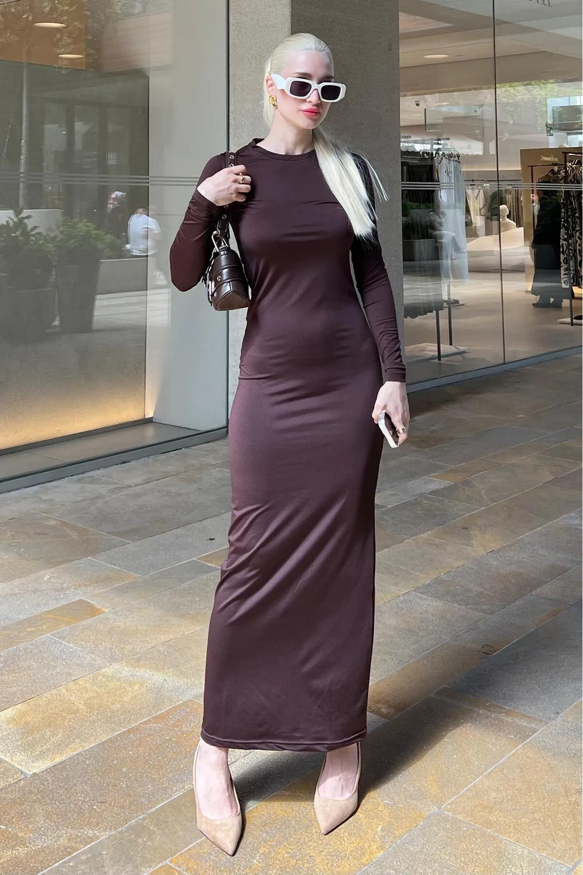 Madmext  Bitter Brown Basic Half Fisherman Langarmkleid MG1947
