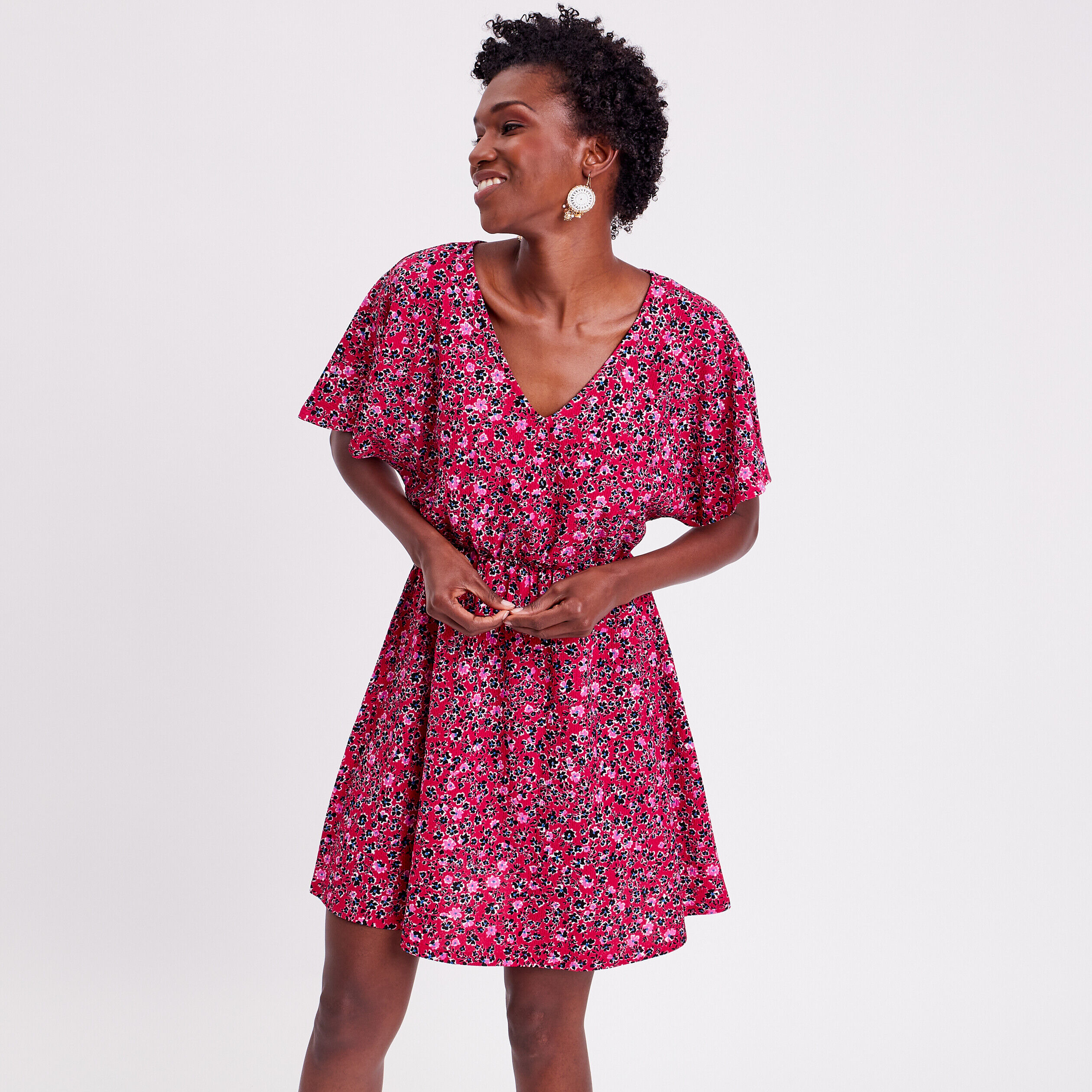 Robe évasée col en V rouge femme | Cache Cache