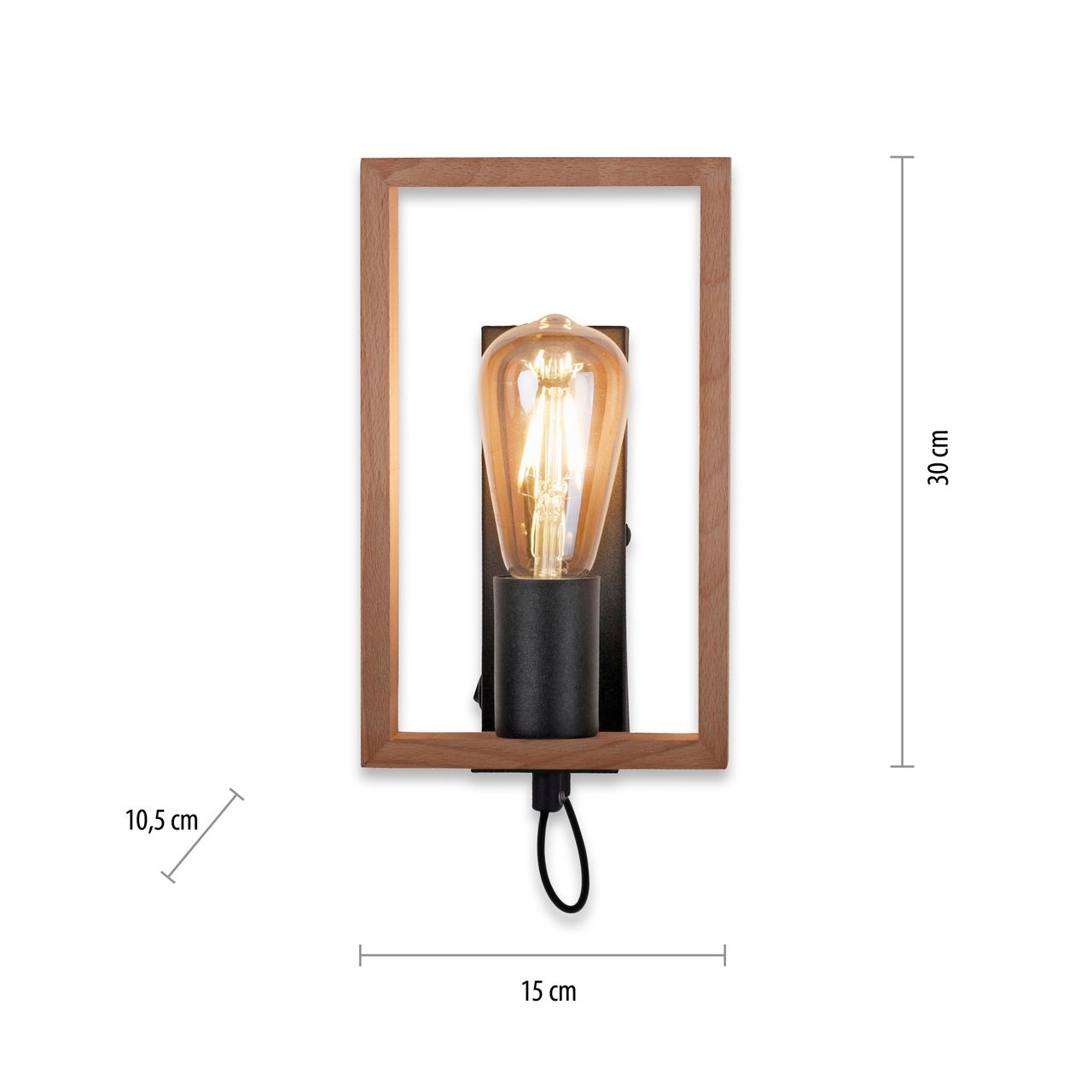 JUST LIGHT LeuchtenDirekt Wandleuchte FRAME, 1xE27/max. 60W, Innenleuchte, IP20, Wippschalter,  Metall und Holz