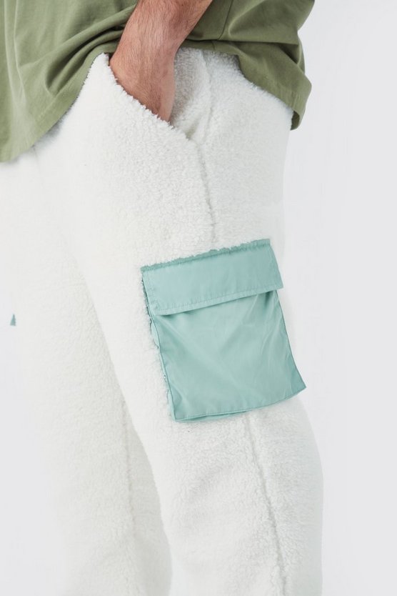 Plus Borg-Jogginghose mit Nylon Cargo-Taschen