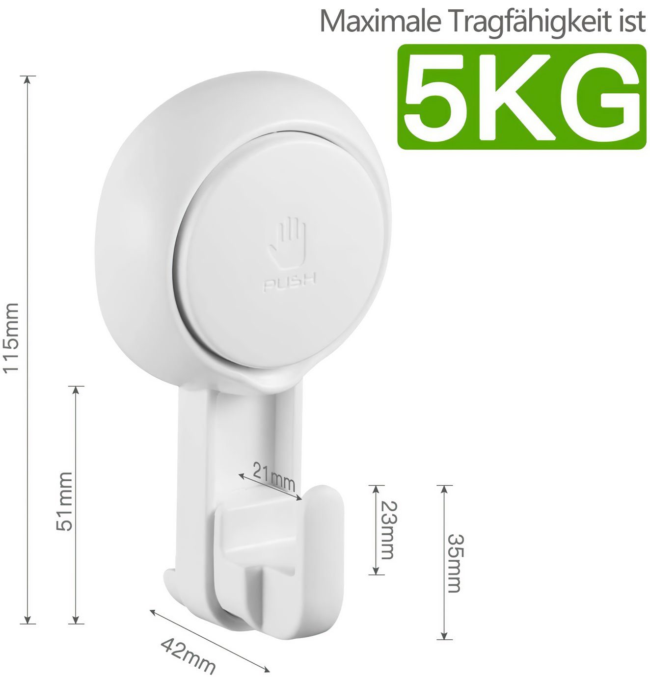 Elegear Wandhaken Saugnapf Haken 2/4/6 set, Saughaken, Saugknöpfe, Badezimmer, Küche, Schlafzimmer, (4-St), Ohne Bohren, Max 5 KG