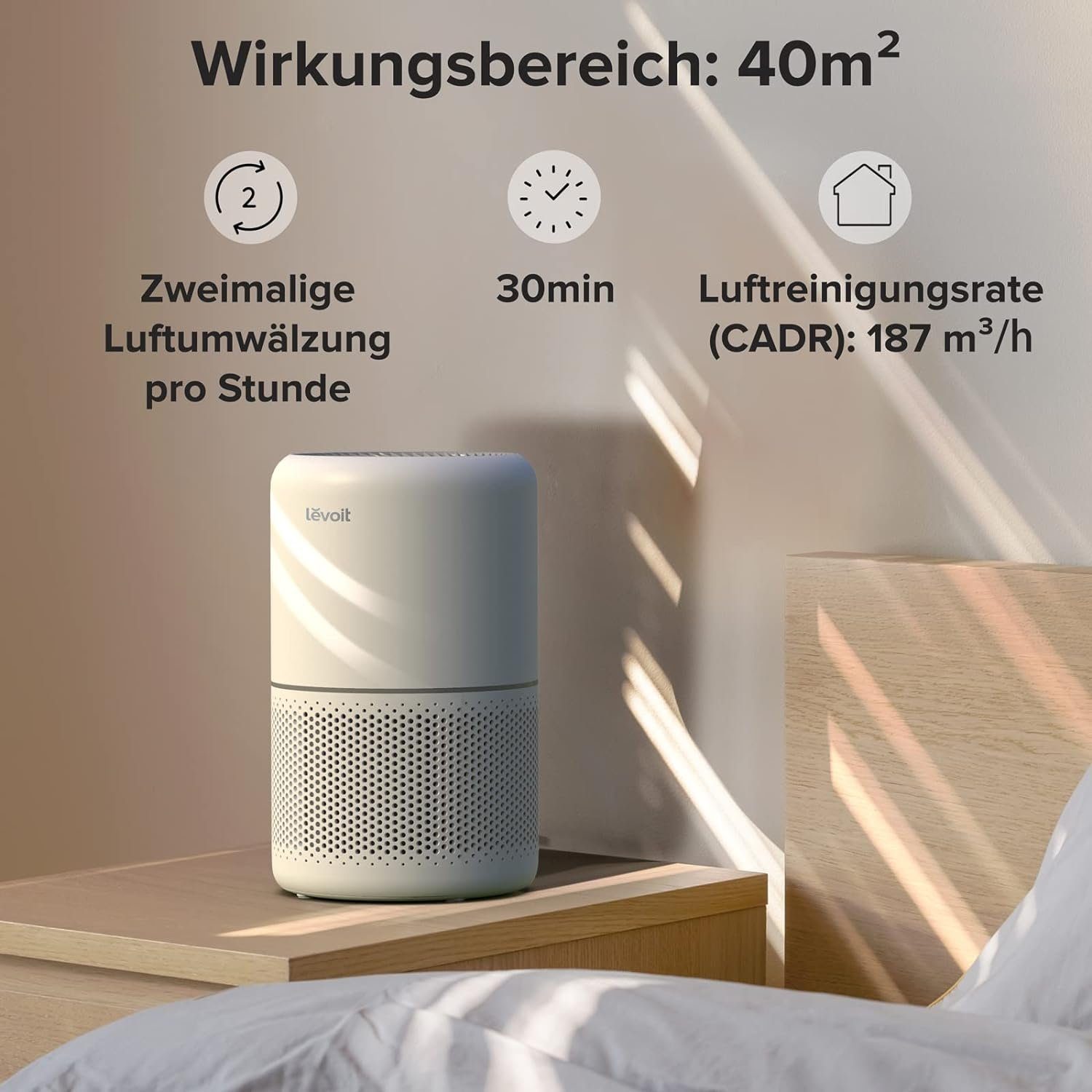 Levoit Luftreiniger HEPA Luftfilter für Allergiker, gegen Schimmel Staub Tierhaare, für 40 m² Räume, CADR 187m³/h Raucherzimmer, Timer leiser Schlafmodus 4 Ersatzfilter