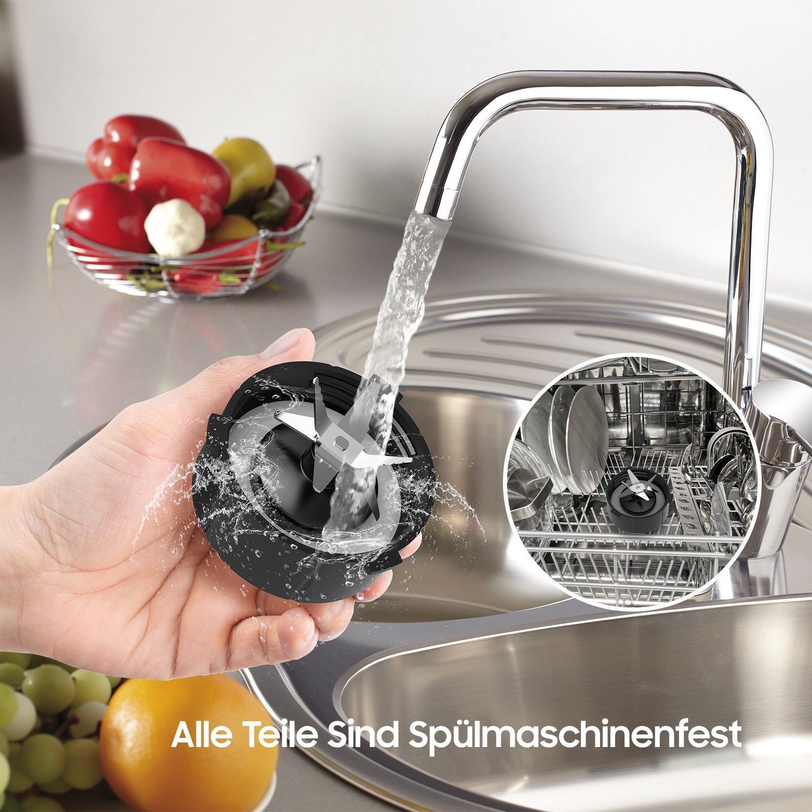 iceagle Standmixer Standmixer 2-in-1 Mixer Smoothie Maker Multifunktion Entsafte Fleisch, 1300,00 W, 2 Ebenen, Edelstahl, 1,5L Glasaufsatz, 0,6L Tragbare Tasse, 6-Kling