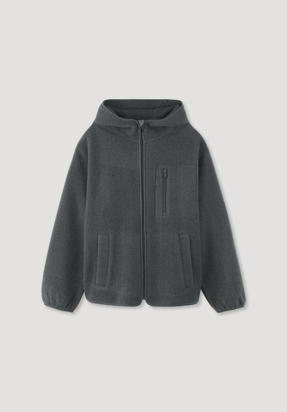 Wollfleece Jacke mit Kapuze aus reiner Bio-Merinowolle