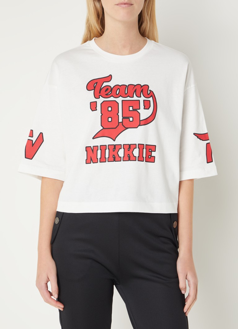 NIKKIE Star cropped T-shirt with logo print