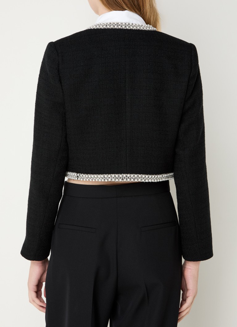 Sandro Cropped blazer with tweed look and rhinestones