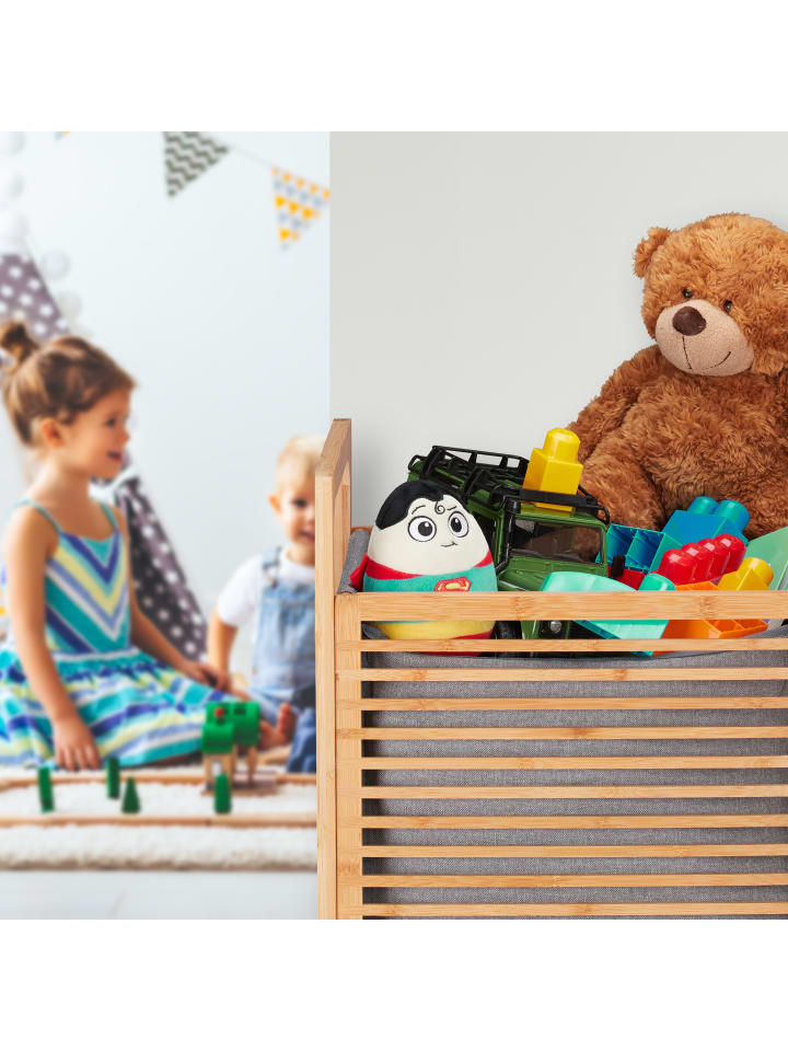 relaxdays Wäschekorb in Natur/Grau - (B)40 x (H)60 x (T)35 cm günstig kaufen onesize