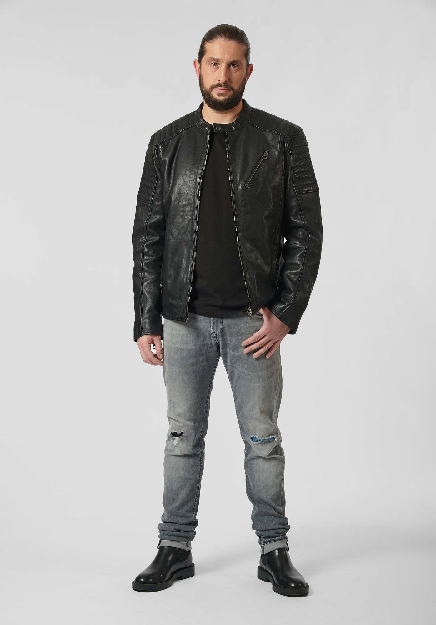 BENUR  Veste en cuir noir Homme
