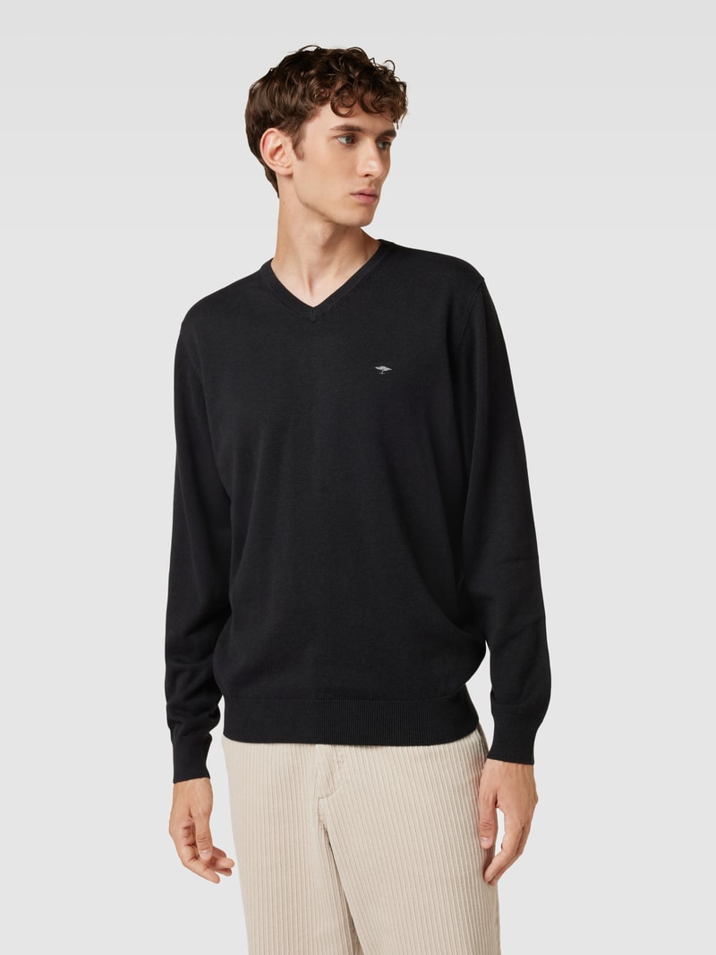 Strickpullover mit Label-Stitching in schwarz