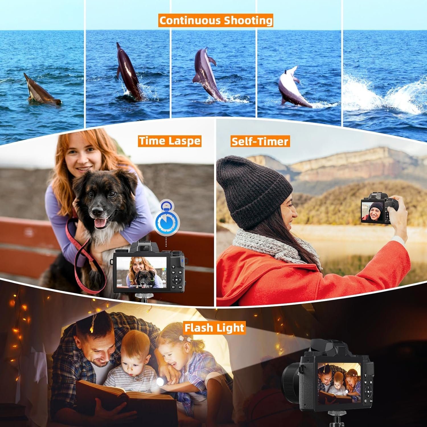 A Ade Digitalkamera 64MP, 4K Doppelkamera Kompaktkamera Systemkamera (64 MP, WLAN (Wi-Fi), inkl. 52mm Festobjektiv, 4.0