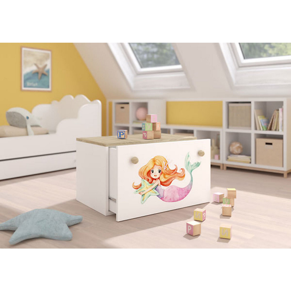 Spielzeugtruhe Sitztruhe Inga 70cm Motiv wählbar mit 1 Schublade