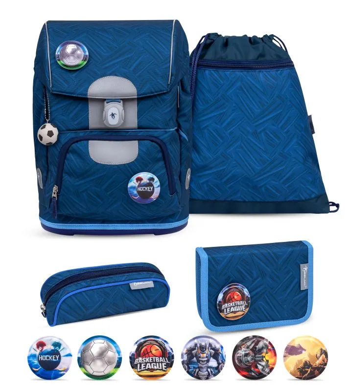 Belmil Motion Schulranzen Set 5-teilig mit 6 Patches - Blue Motion