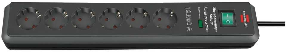 Brennenstuhl 1159540366 Secure-Tec 19.500A overspændingsbeskyttelses-strømskinne 6-vejs antracit 2m H05VV-F 3G1.5