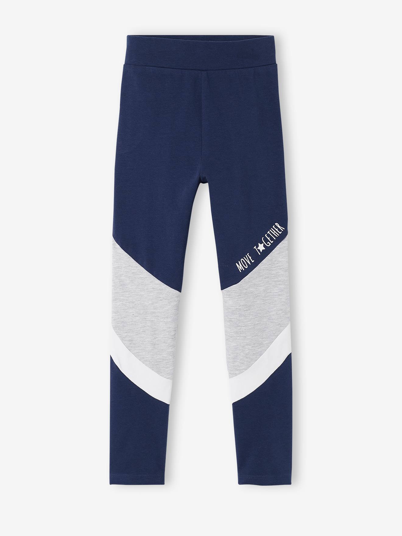 Legging de sport colorblock fille en matière technique gris bandes gris clair