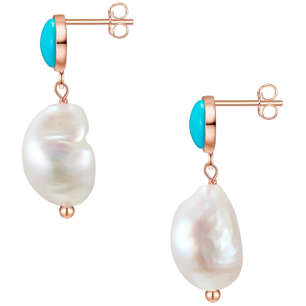 Glanzstücke München Boucles d'oreille en argent Perle de culture d'eau douce Turquoise reconstituée P Boucles d'oreilles