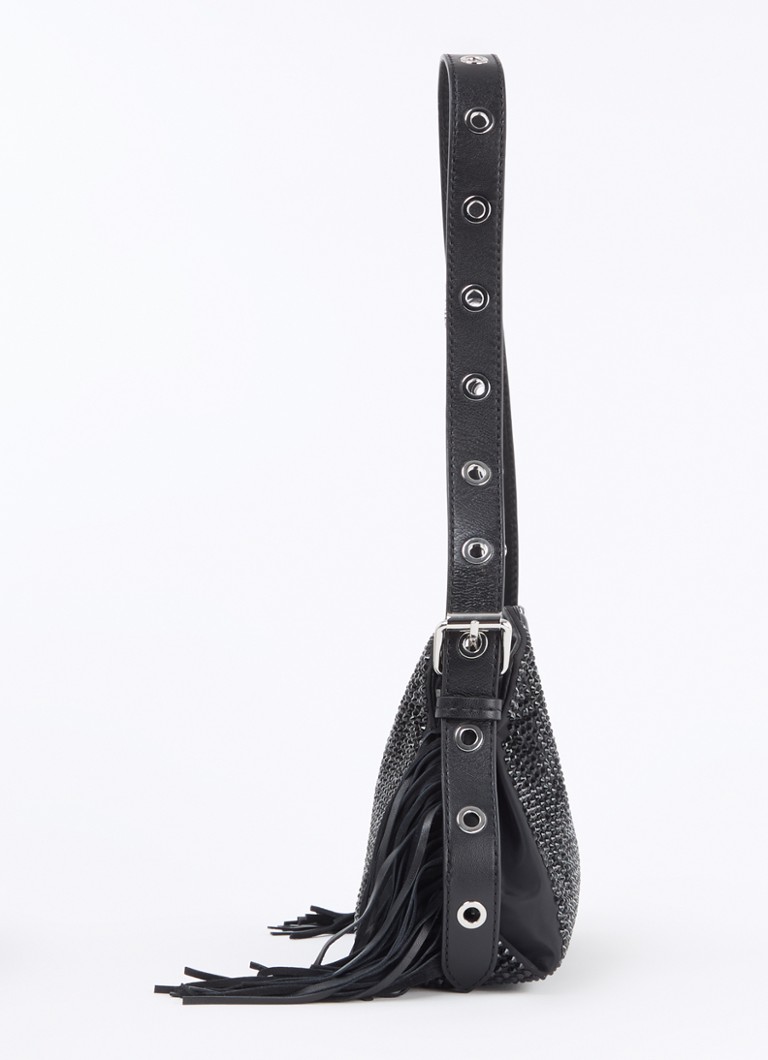 Maje shoulder bag with sheepskin details and rhinestones