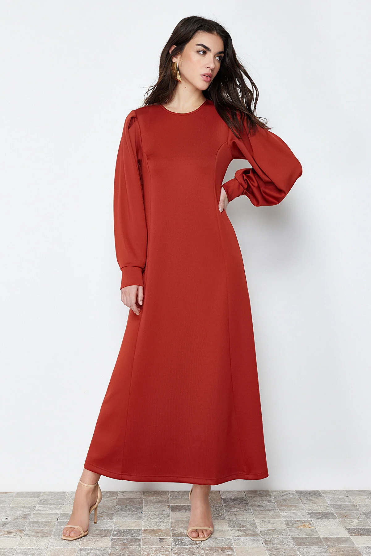 Trendyol Modest  A-Linien-Strickkleid aus Scuba-Stoff in Tile-Optik - TCTSS24EB00110