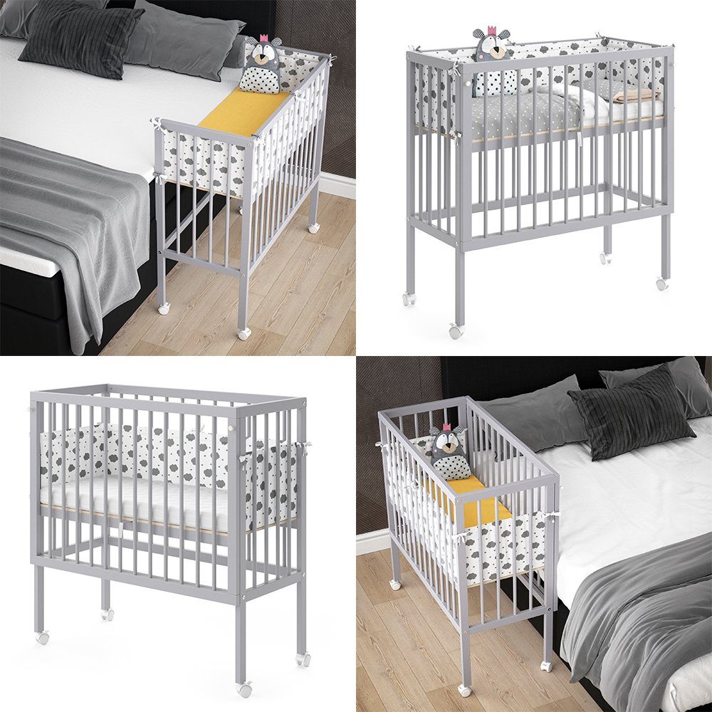 VitaliSpa® Beistellbett Babybett Stubenbett 2 Seitenteile SOPHIE Grau