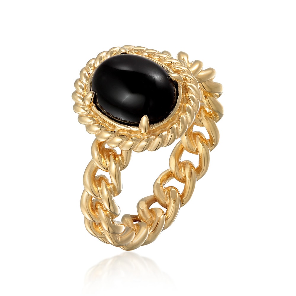 Elli PREMIUM Elli PREMIUM Bague Femmes Solitaire Classique Optique de Chaîne avec Onyx en arge Bague