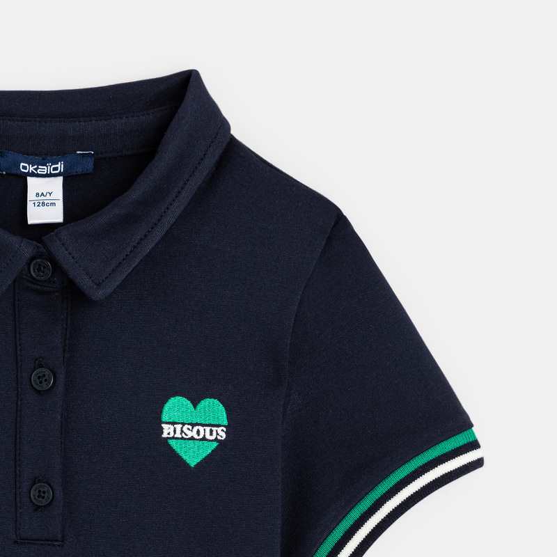 Robe polo manches courtes bleue fille