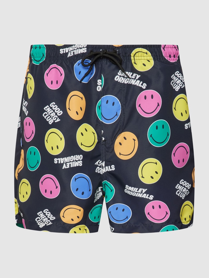 Badehose mit Allover-Muster Modell 'SMILEY' in schwarz