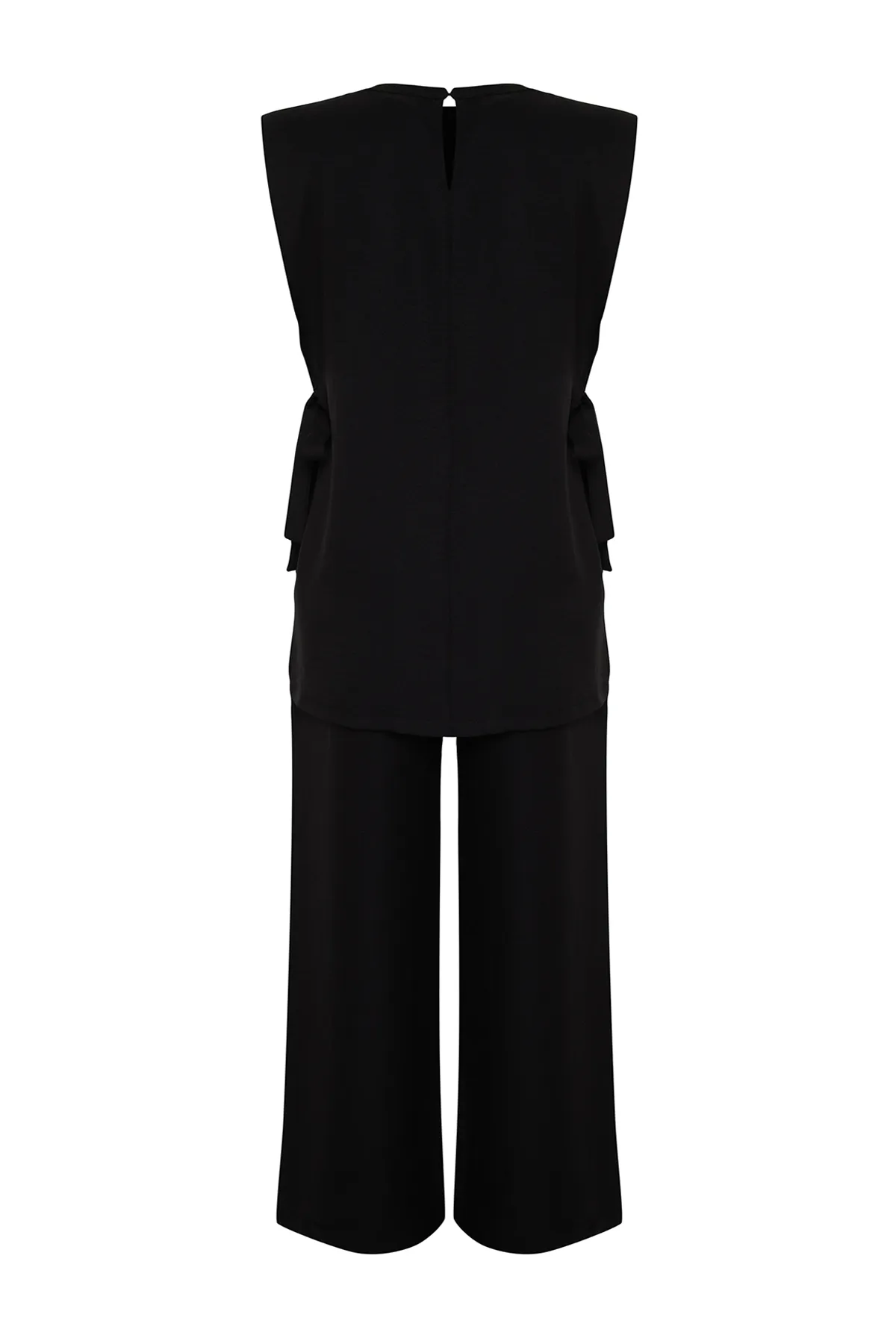 Trendyol Modest  Schwarzes Leinen-Look-Set mit gewebter Unterseite und Oberteil, seitlich gebunden, TCTSS24US0001