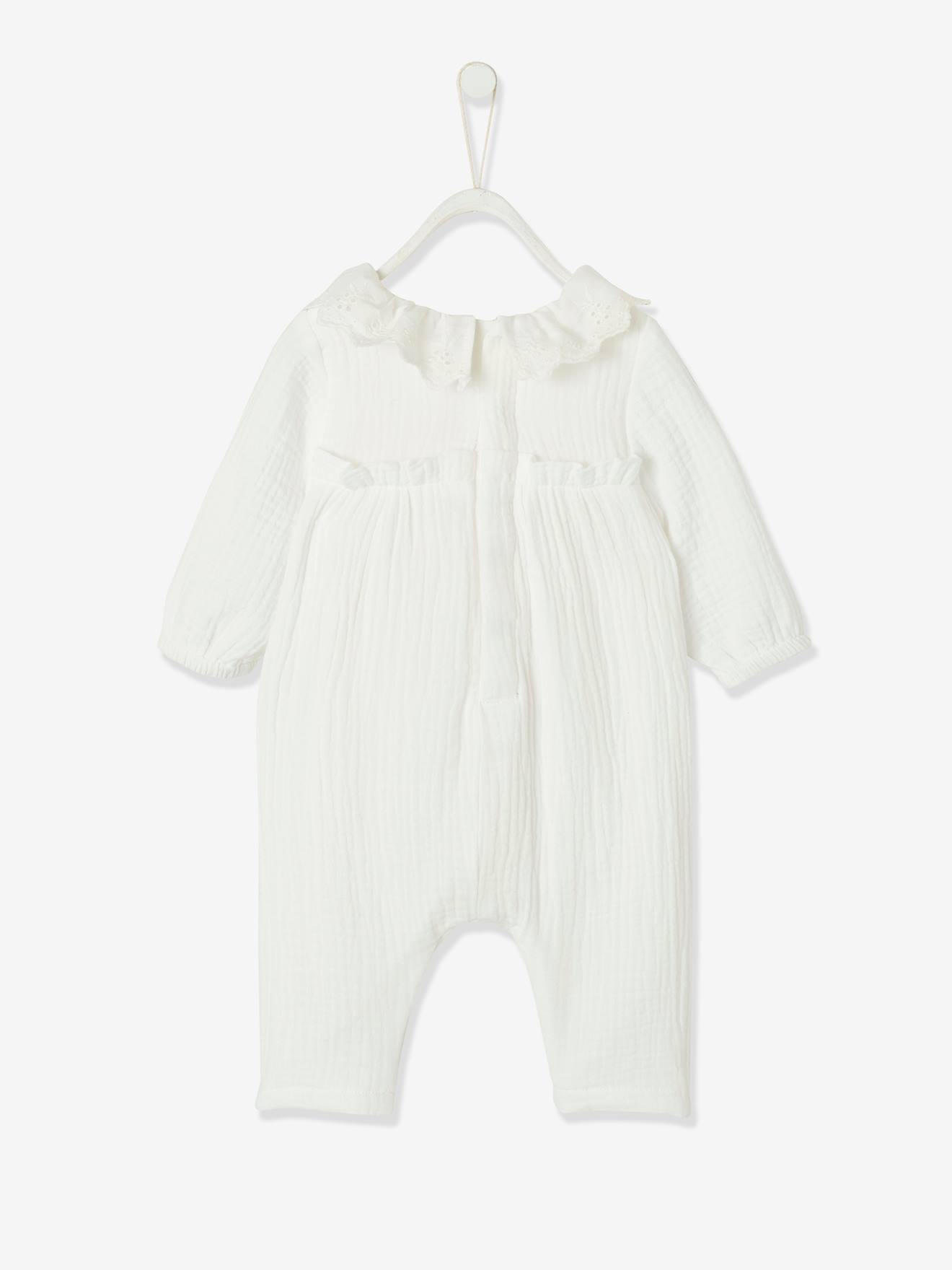Vertbaudet Mädchen Baby Overall, Lochstickerei - cappuccino