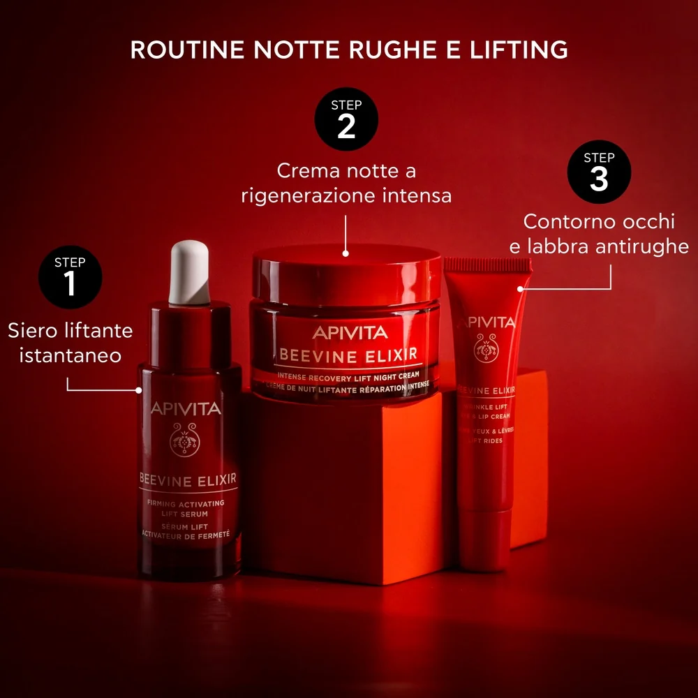 „Beevine Elixir“ intensyvaus kėlimo ir regeneruojamojo naktinio kremo – naktinė priemonė nuo raukšlių, veido stangrinimo priemonė naktiniu būdu.