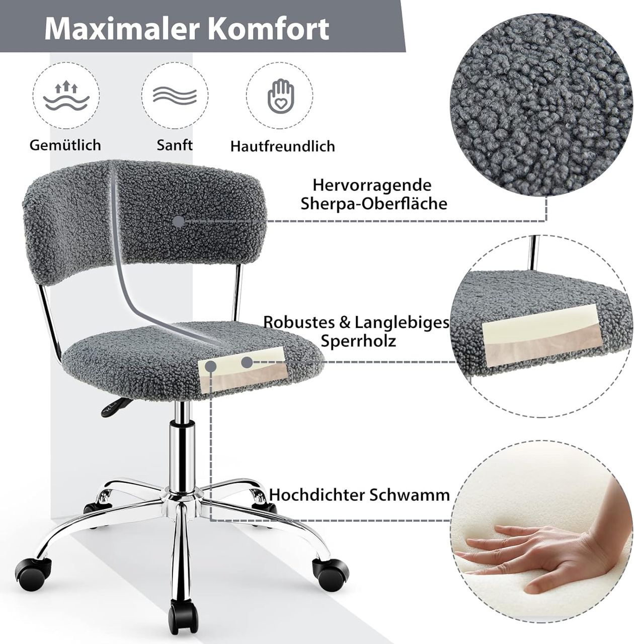 Costway Schreibtischstuhl, bequemer Drehstuhl, gepolstertem Sitz