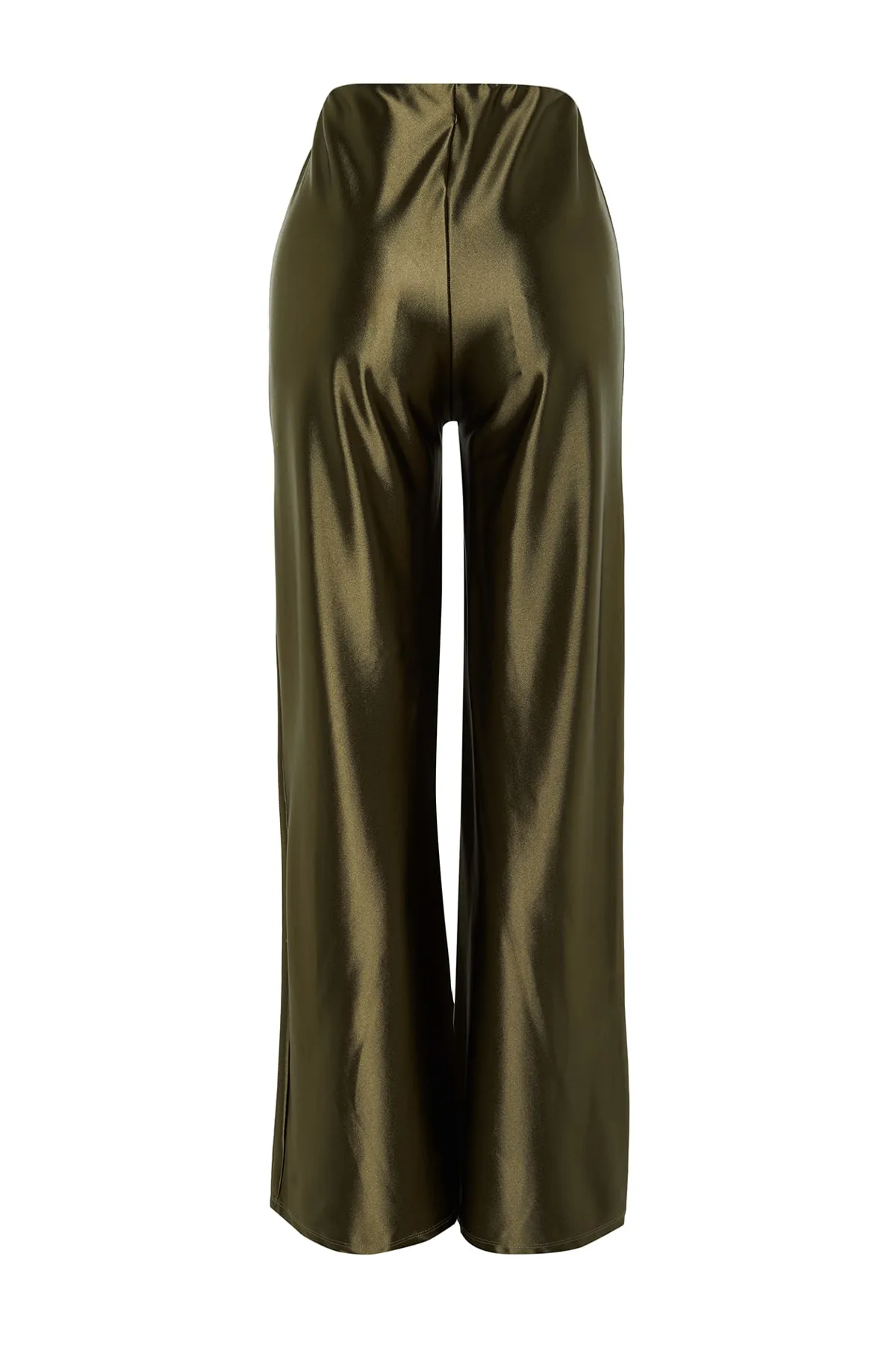 Trendyol Collection  Khakifarbene Premium-Satin-Hose mit weitem Bein/Strickhose mit weitem Bein TWOAW24PL00064
