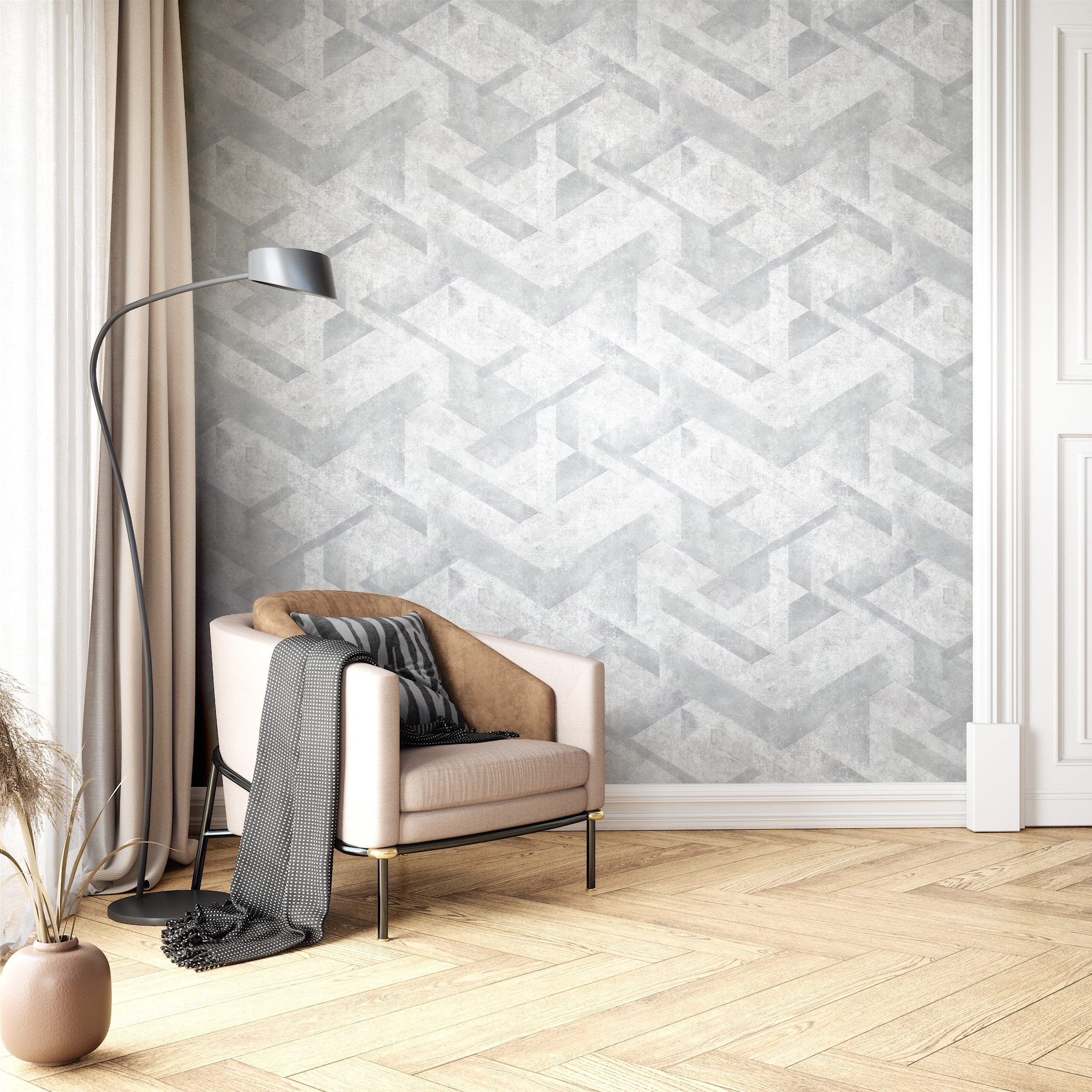 Newroom Vliestapete, Grau Tapete Modern Glänzend - Betonoptik Betonwand Silber Industrial 3D Optik Beton Putz für Schlafzimmer Wohnzimmer Küche