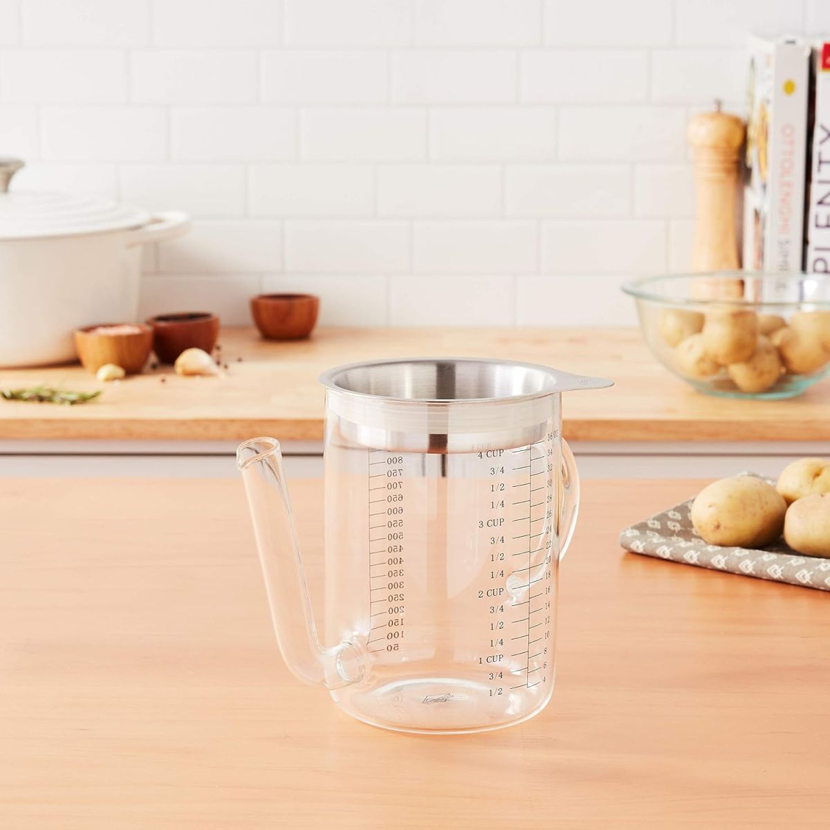 Küchenprofi Fett-Trennkanne 1 Liter, Aus Glas & Rostfreiem Edelstahl