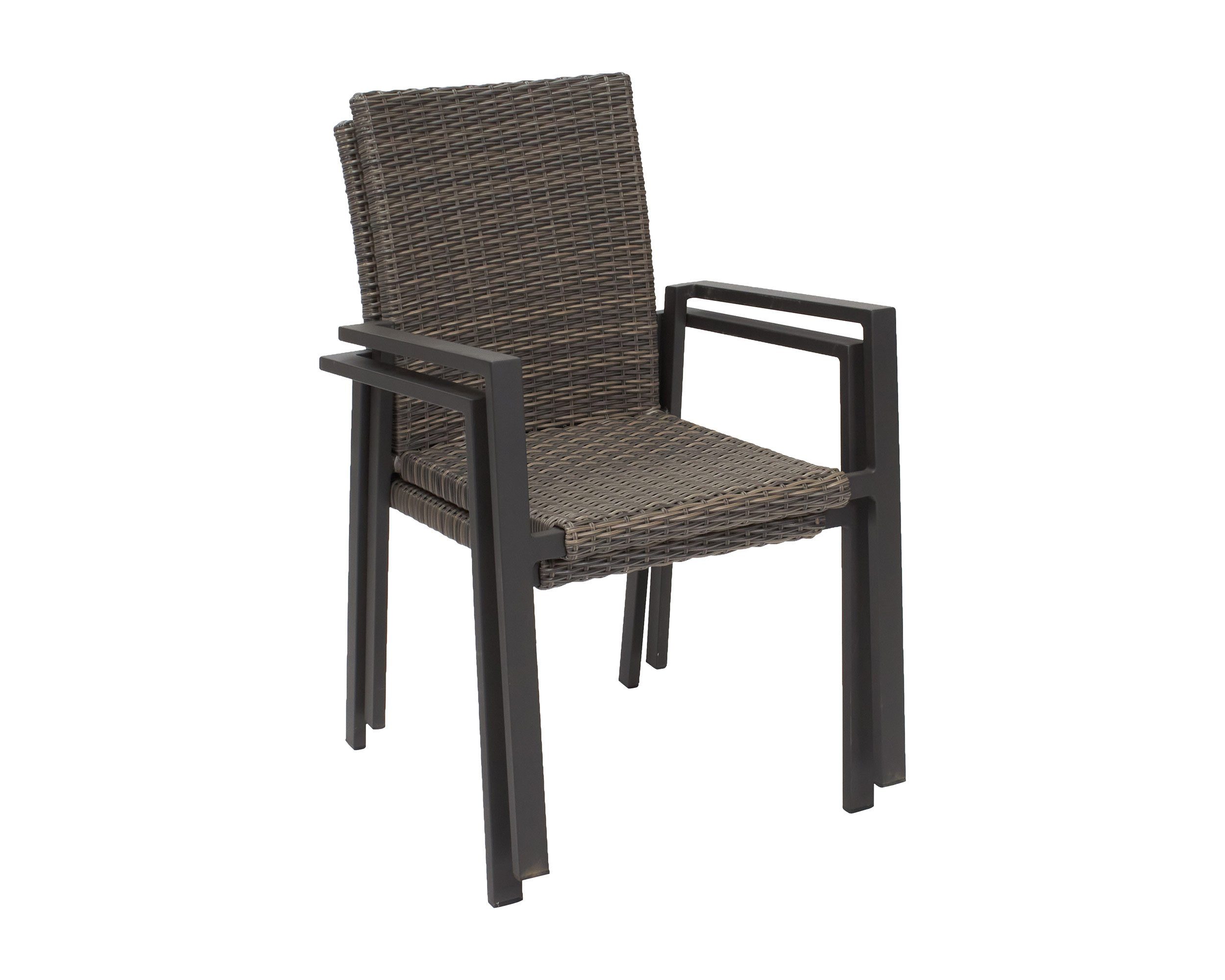 LC Garden Stapelstuhl LC Garden Komido Stapelstuhl omega braun 60x57x88cm stapelbarer Armlehnstuhl aus handgeflochtenem Polyrattan