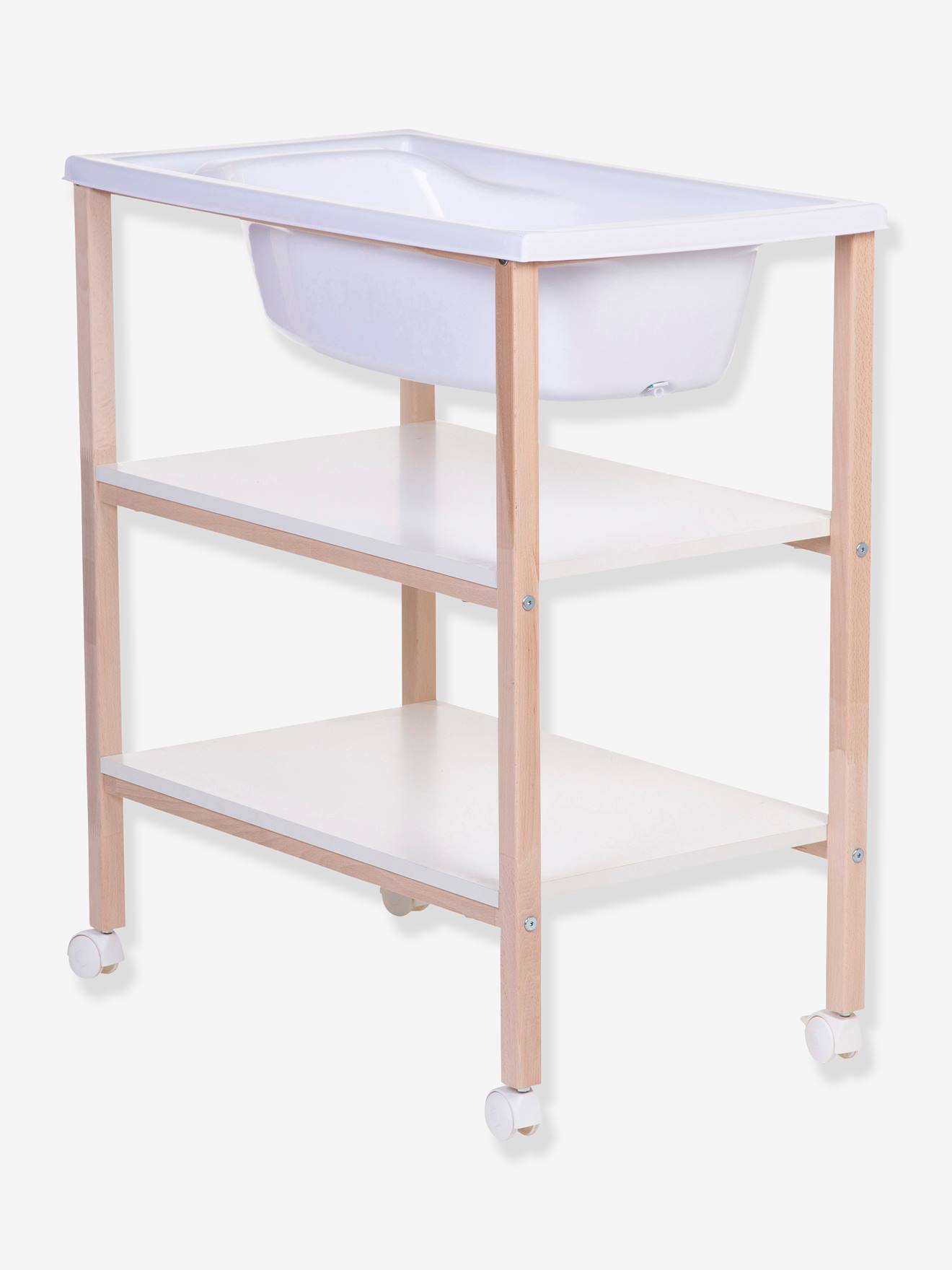 Table à langer avec baignoire intégrée CHILDHOME blanc/bois