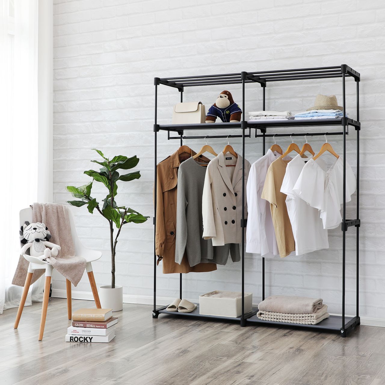 Songmics Garderobe mit 2 Kleiderstangen, 140 x 43 x 174 cm