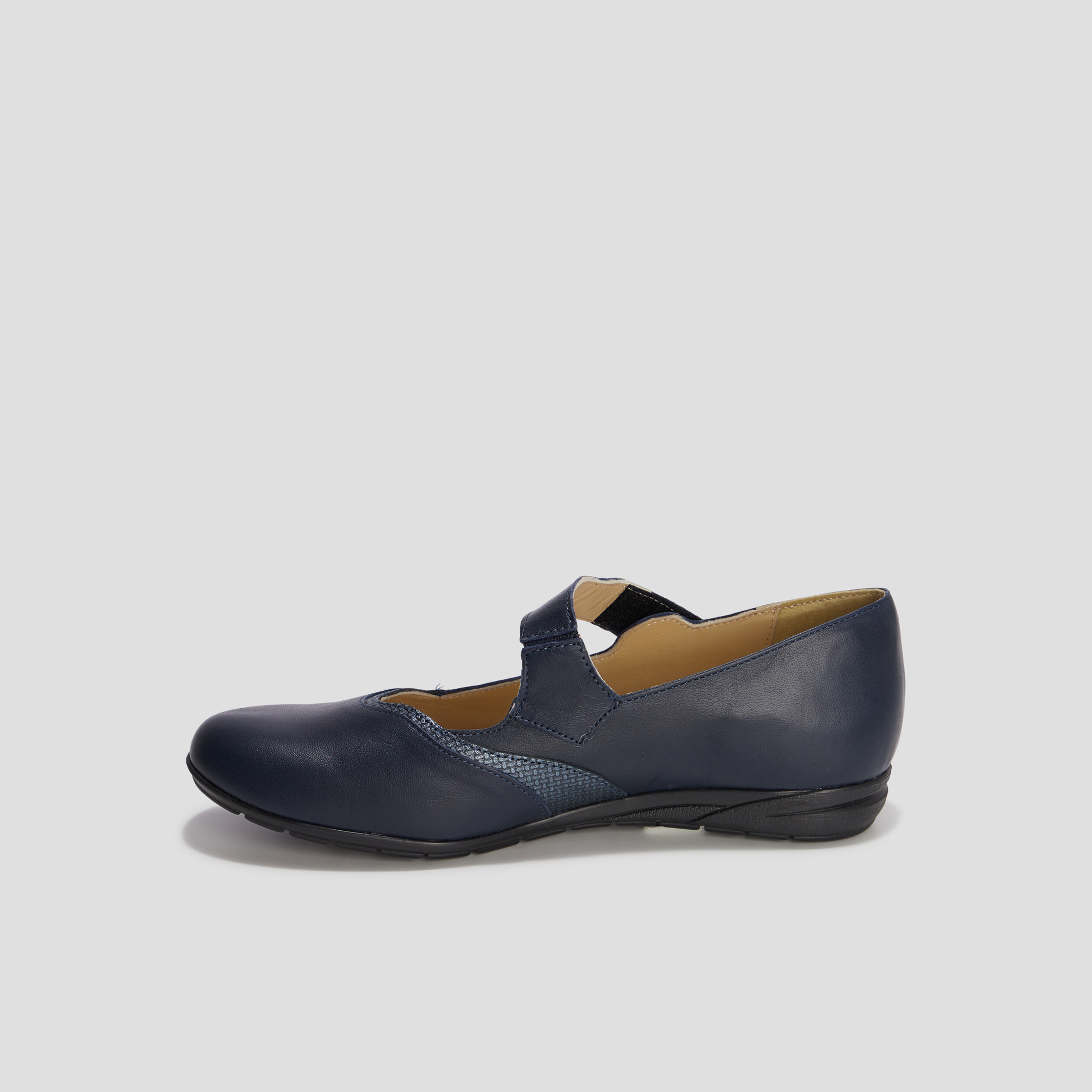 Ballerines en cuir pied large bleu marine femme | La Halle