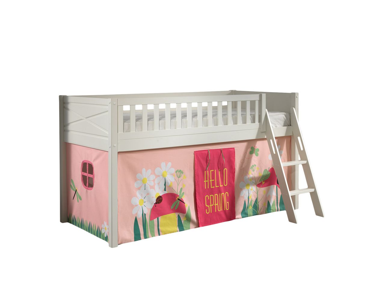 VIPACK Spielbett SCOTT, LF 90 x 200 cm, mit Rolllattenrost, Leiter und Textilset Vorhang 
