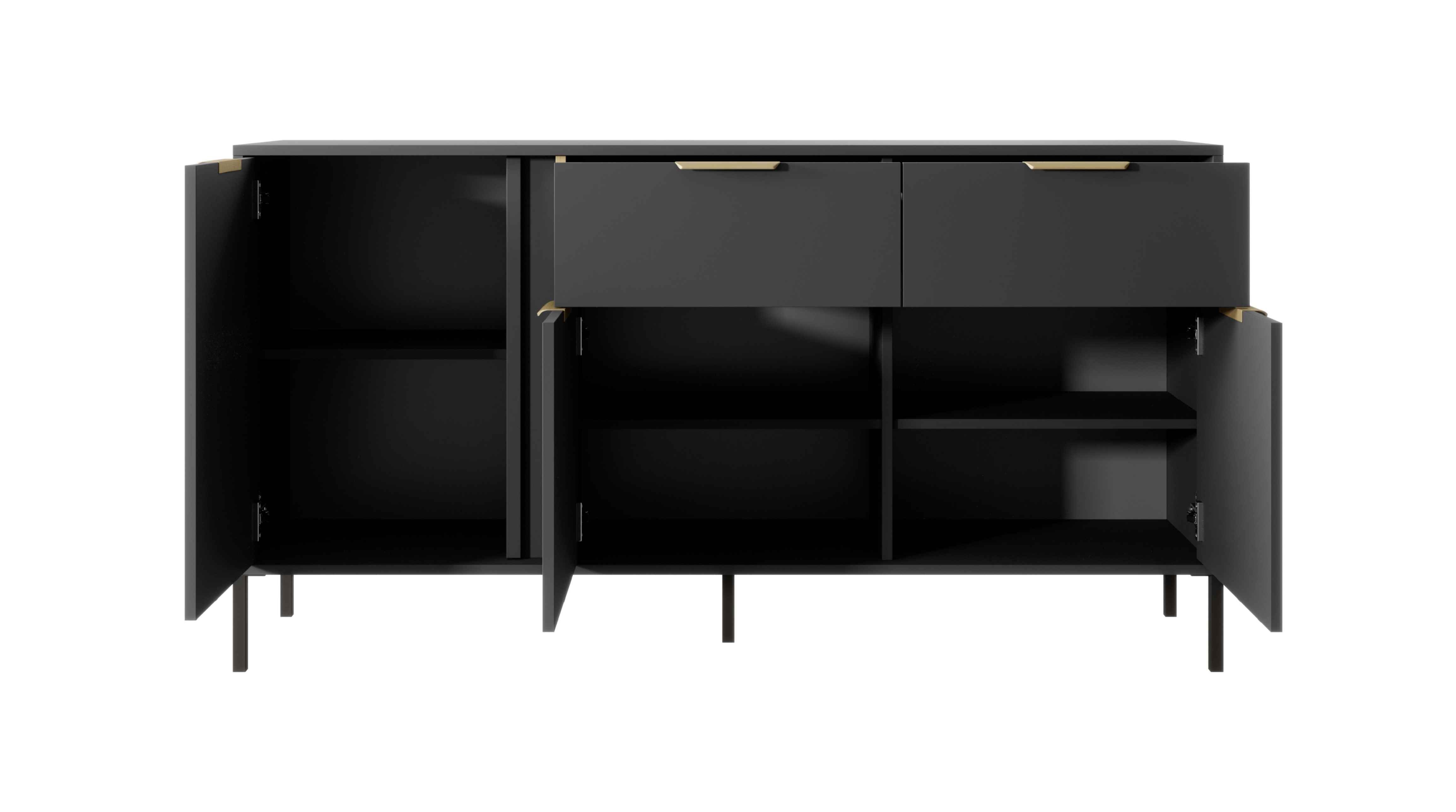 Furnix Highboard LARSONS 153 3D2S B Wohnzimmerkommode Flügeltüren Gestell Anthrazit, B153,1 x H81,4 x T39,5 cm, Metallfüße