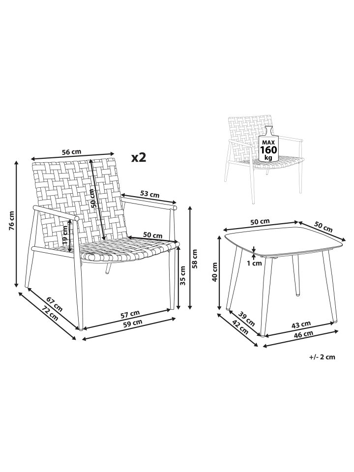 Beliani 3-tlg Bistro Set ZIRIA in Braun/Schwarz günstig kaufen onesize