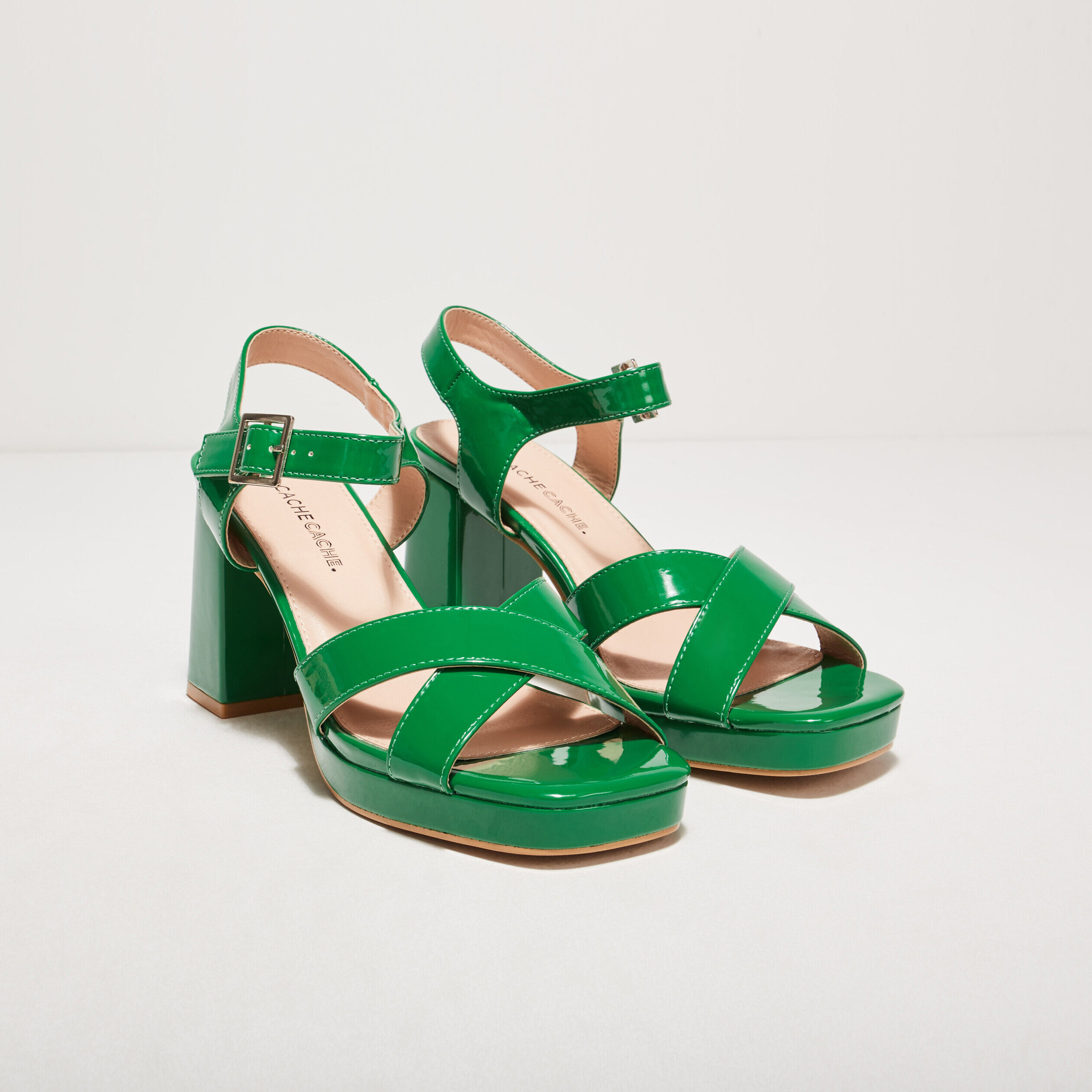 Sandales à talons plateforme vert femme | Cache Cache
