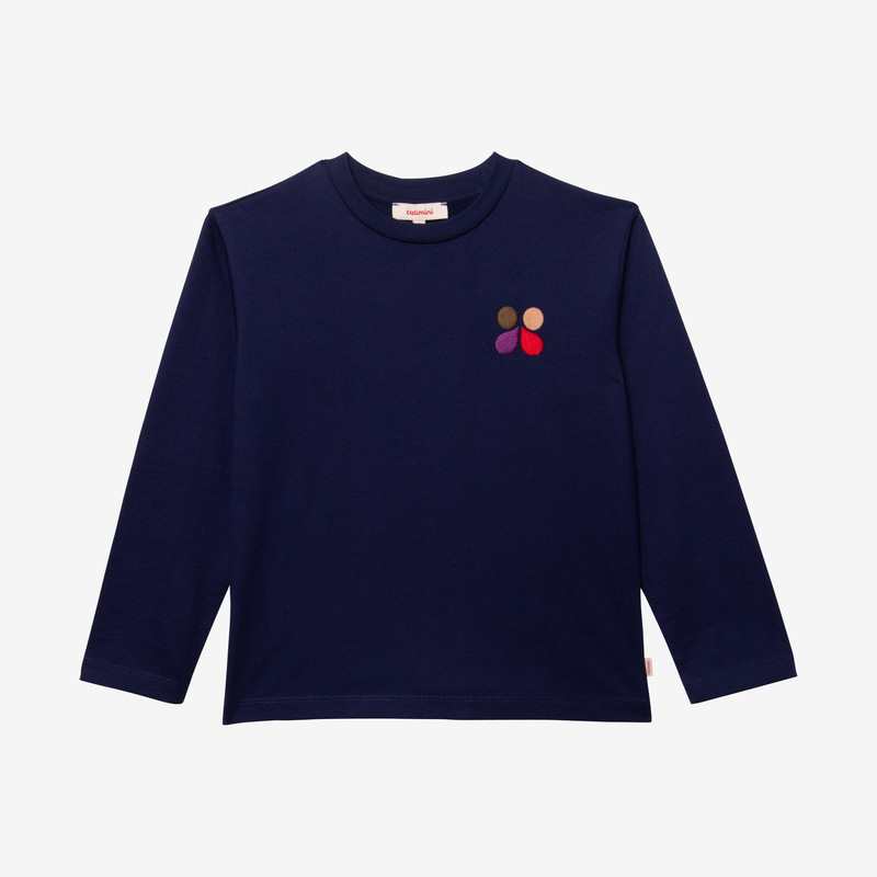 T-shirt enfant indigo logo brodé en coton recyclé bleu mixte Catimini