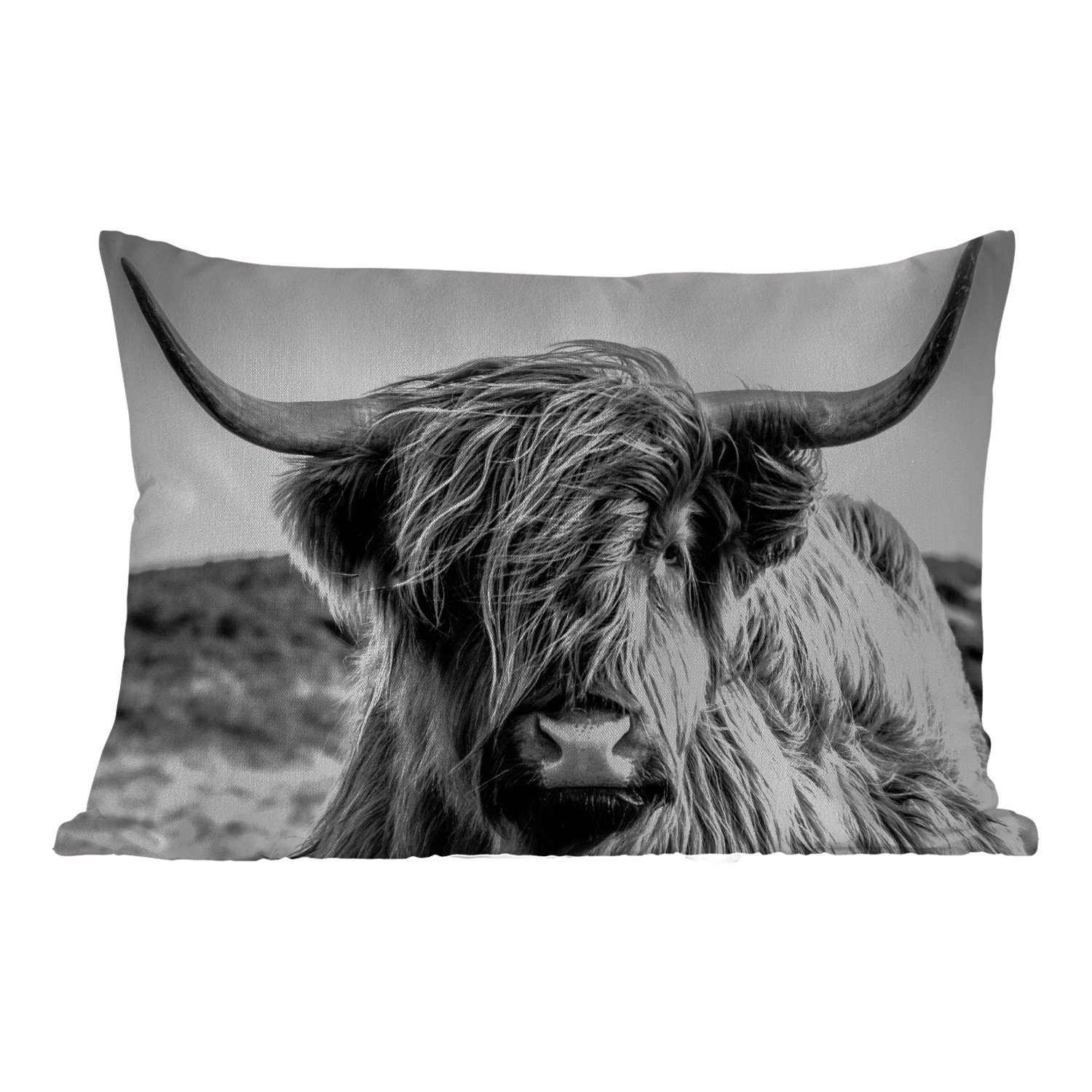 MuchoWow Dekokissen Kuh - Schottischer Hochländer - Schwarz - Weiß - Tier - Natur -, Outdoor-Dekorationskissen, Polyester, Dekokissenbezug, Kissenhülle