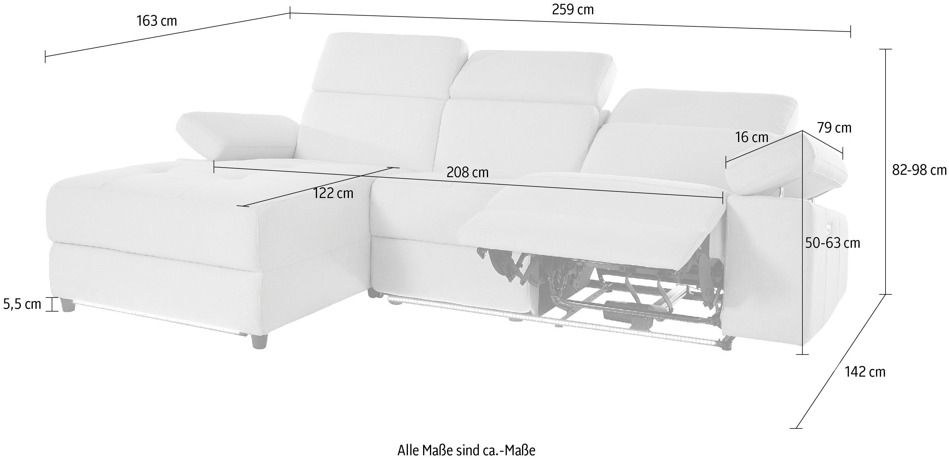Places of Style Ecksofa Kilado, mit Relaxfunktion, verstellbarer Armlehne, Kopfteilverstellung