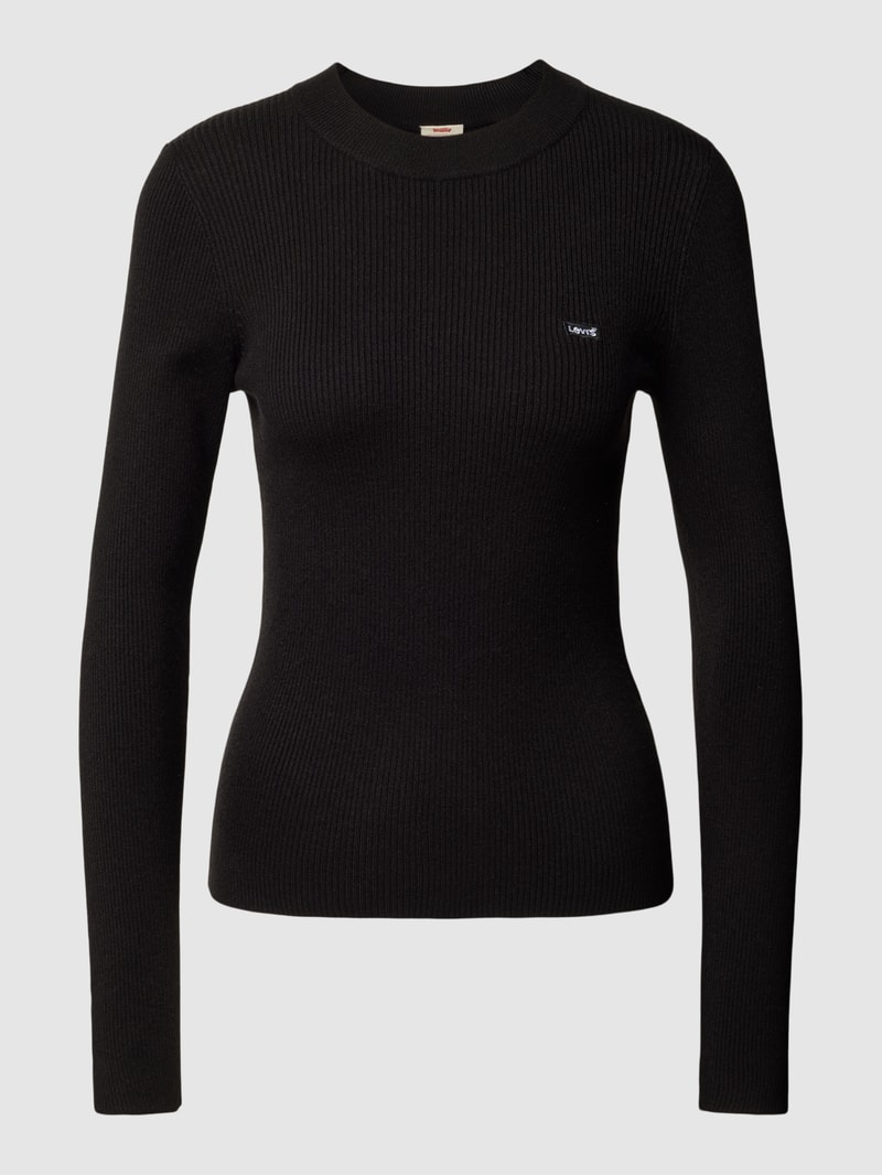Longsleeve mit Label-Patch Modell 'CAVIAR' in schwarz