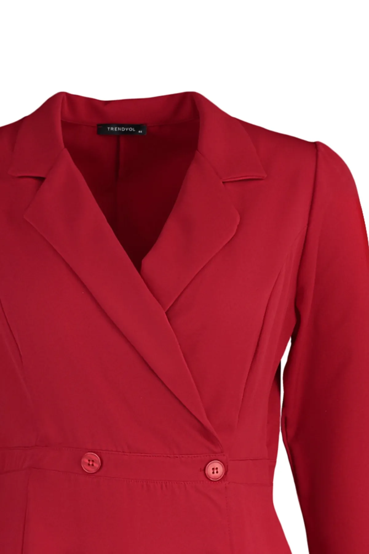 Trendyol Curve  Rotes ungefüttertes Mini-Jackenkleid aus Webstoff mit Dreiviertelärmeln in Übergröße TBBAW23AH00042