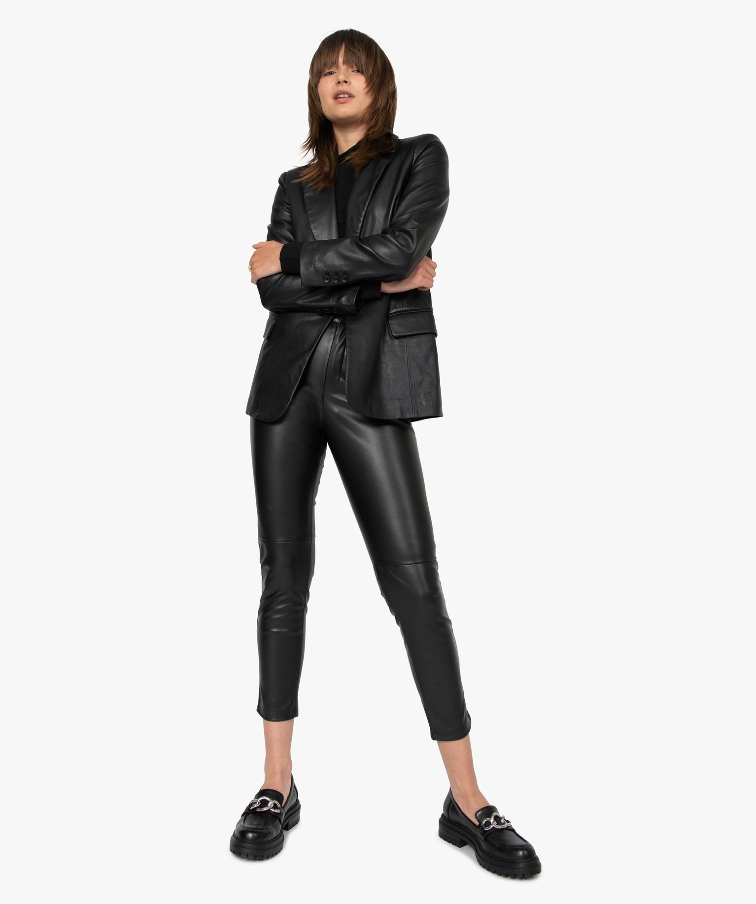 Tee-shirt femme uni avec col roulé et manches longues noir | GEMO
