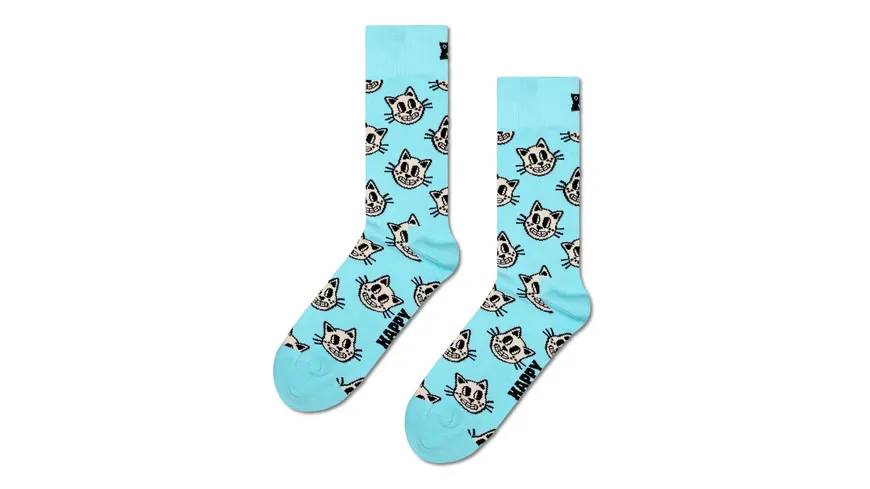 Happy Socks Unisex Socken Cat Light Blue