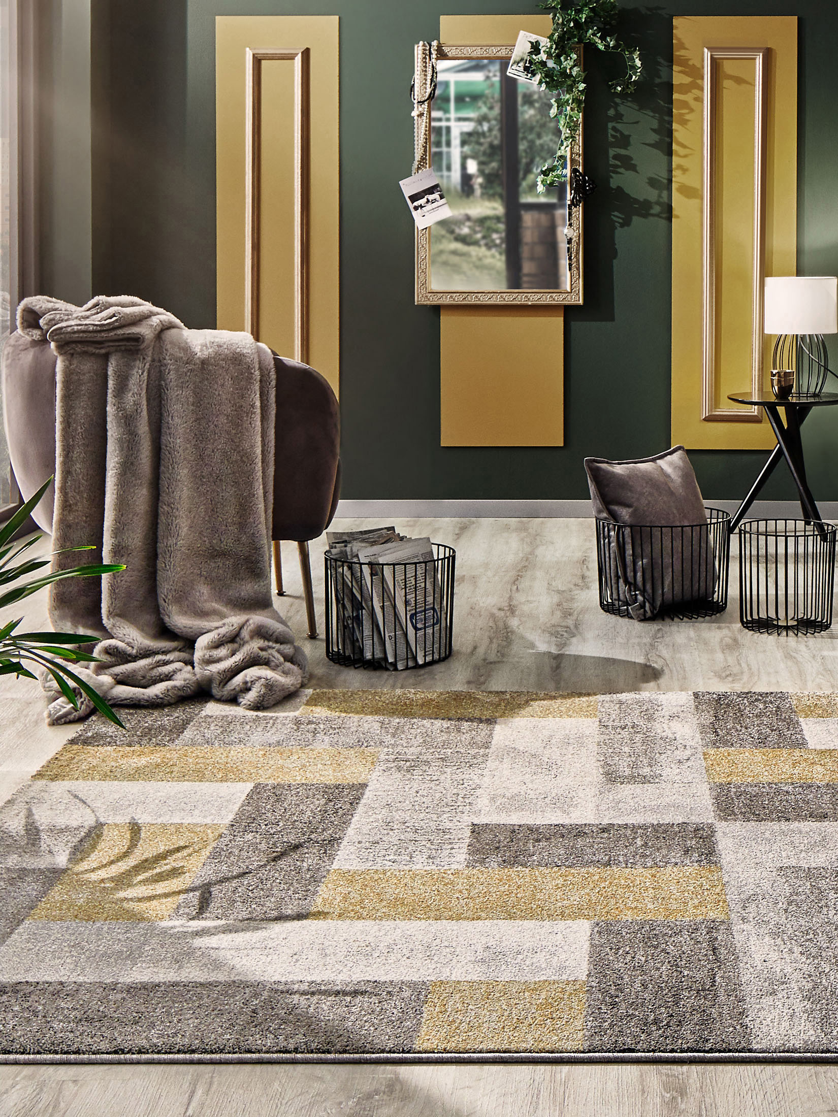 Urban Maze Moderner Teppich, Gold