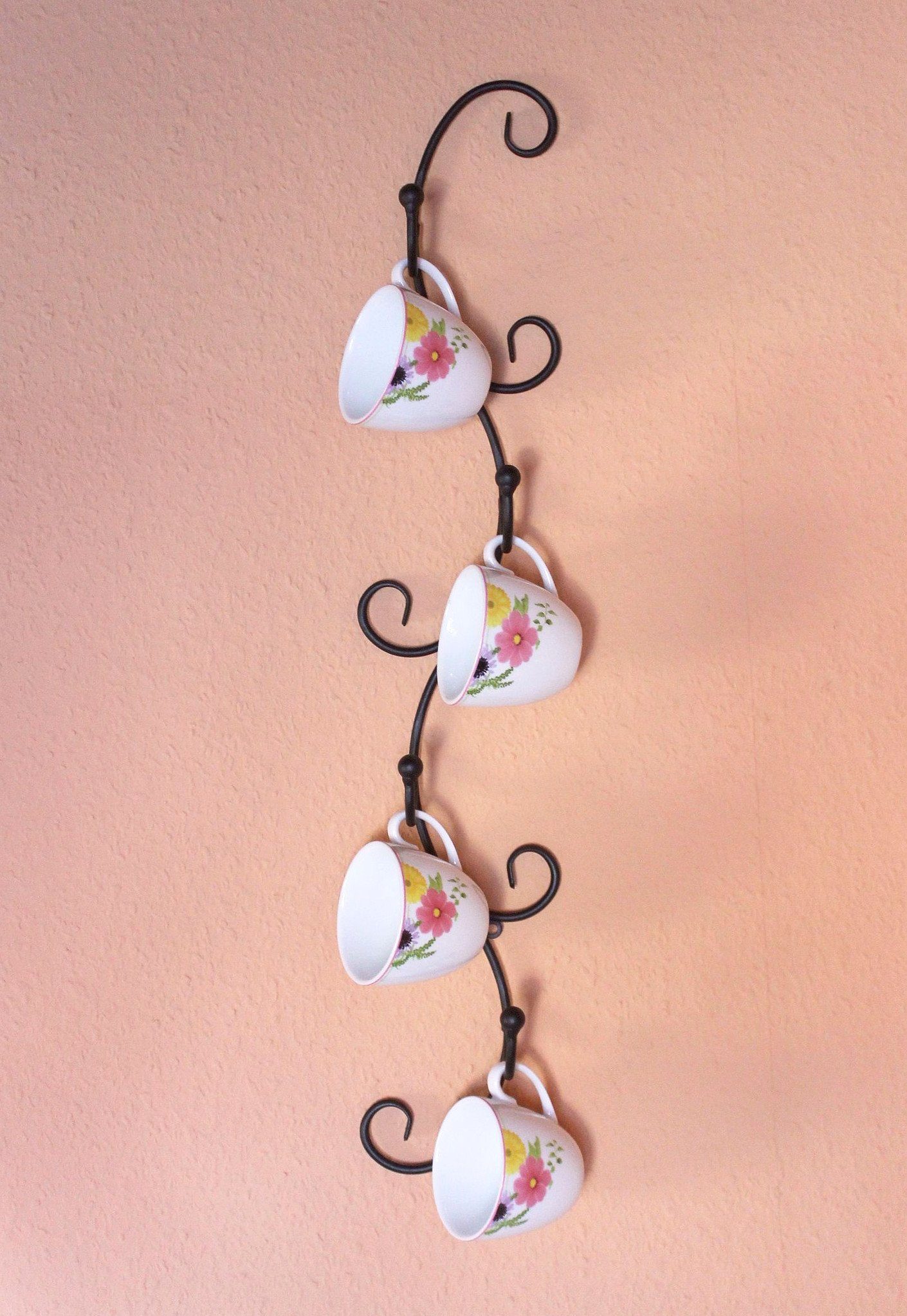 DanDiBo Gläserhalter Tassenhalter Wand Schwarz Metall 68 cm Olivia Tassenhaken Küche Vintage Antik Becherhalter