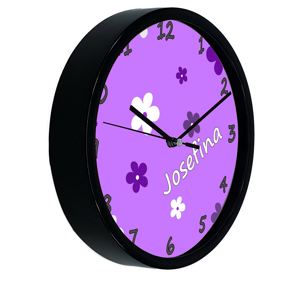 Kinder Wanduhr personalisiert mit Name Blumen Lila